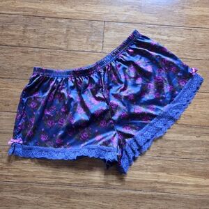 Jessica Simpson Silky Floral Pajama Shorts – Purple Rose Print Lace Trim Size M